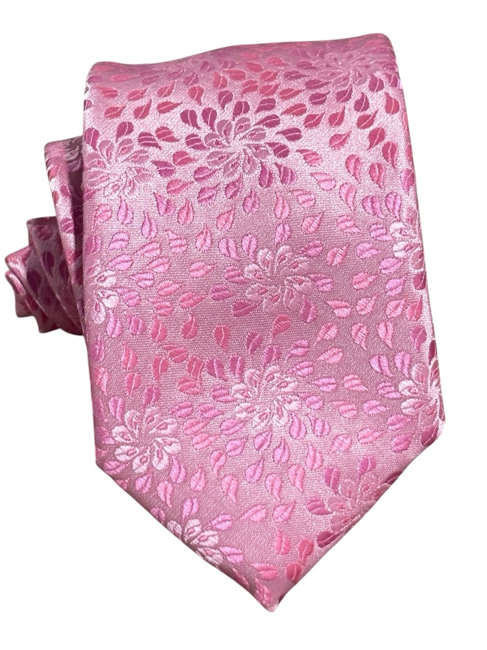 J. Ferrar Pink Floral Print Jacquard Textured Pattern Necktie